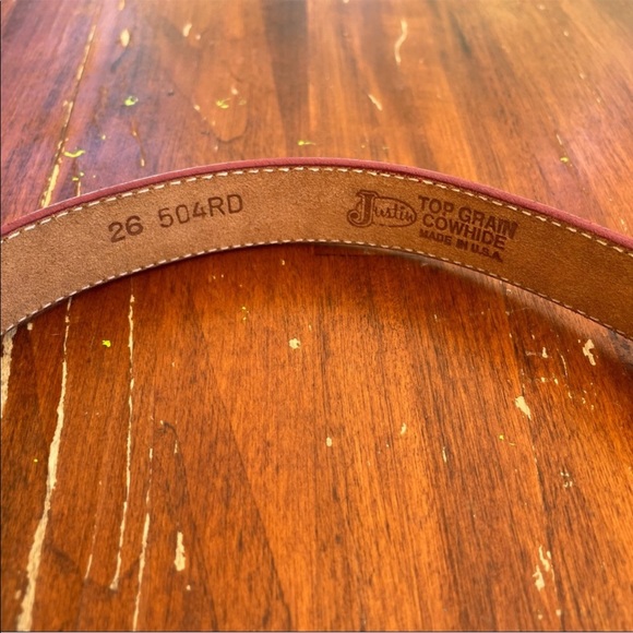 SOLD——JUSTIN BOOTS Red Leather Belt - Picture 5 of 8
